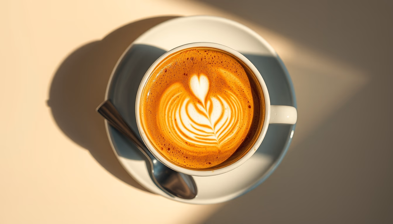 coffee with latte art top down in editorial style