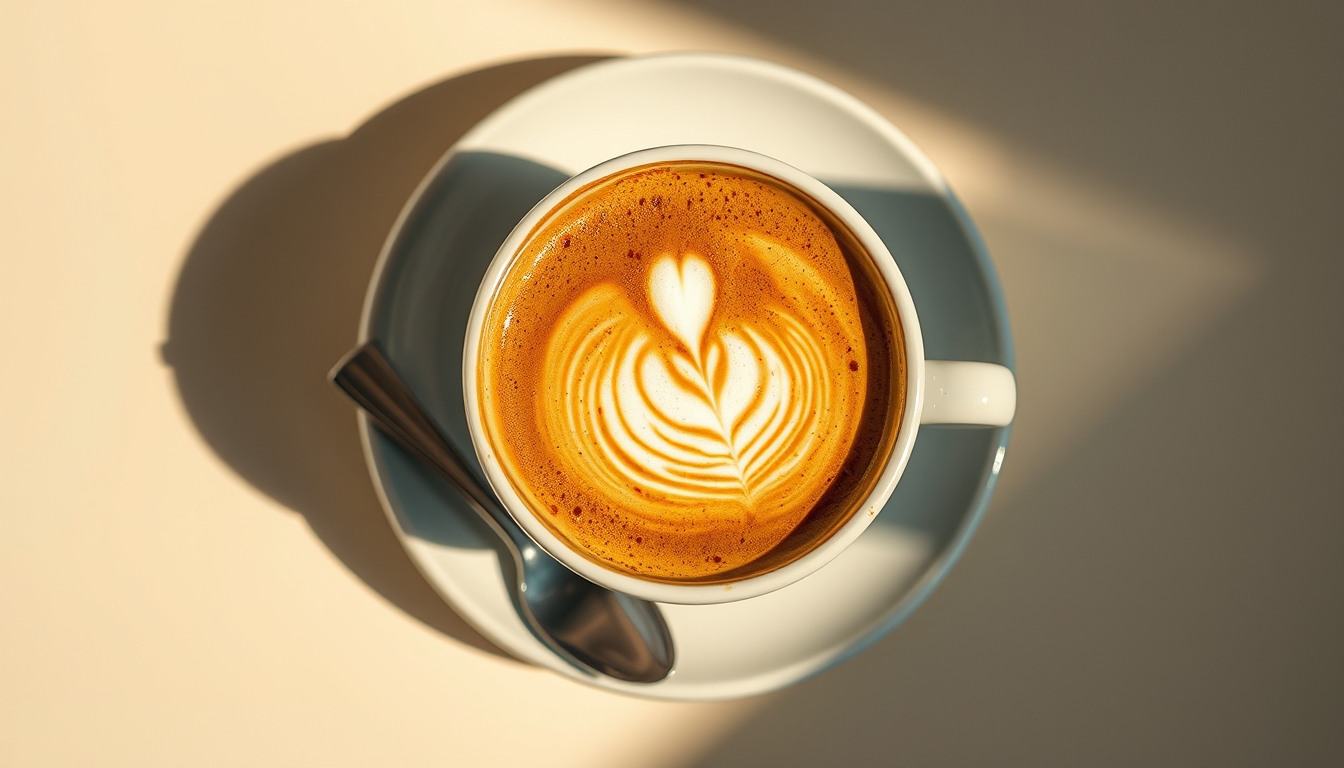 coffee with latte art top down in editorial style