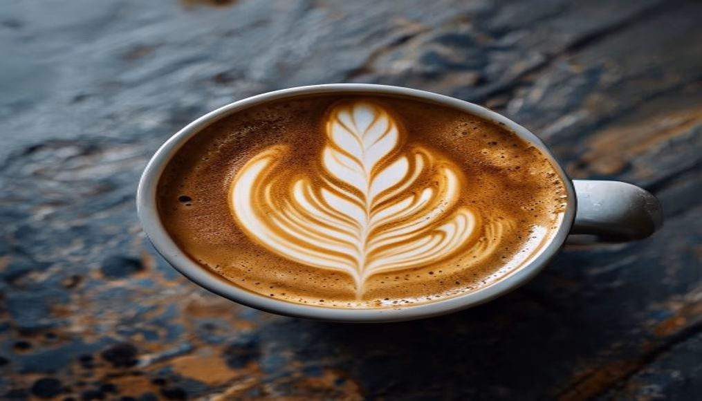 coffee with latte art top down in editorial style