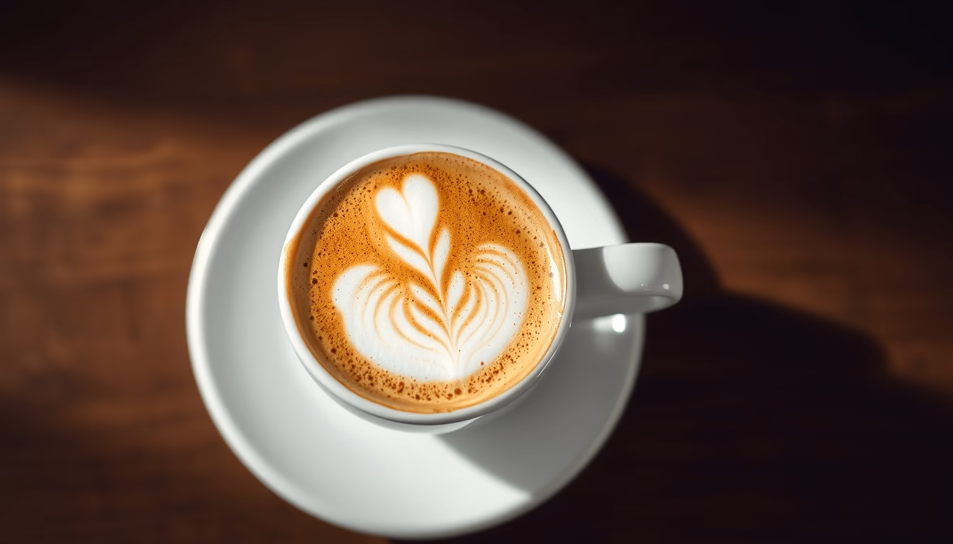 coffee with latte art top down in editorial style