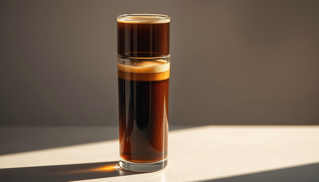 cold brew tower glass in editorial style