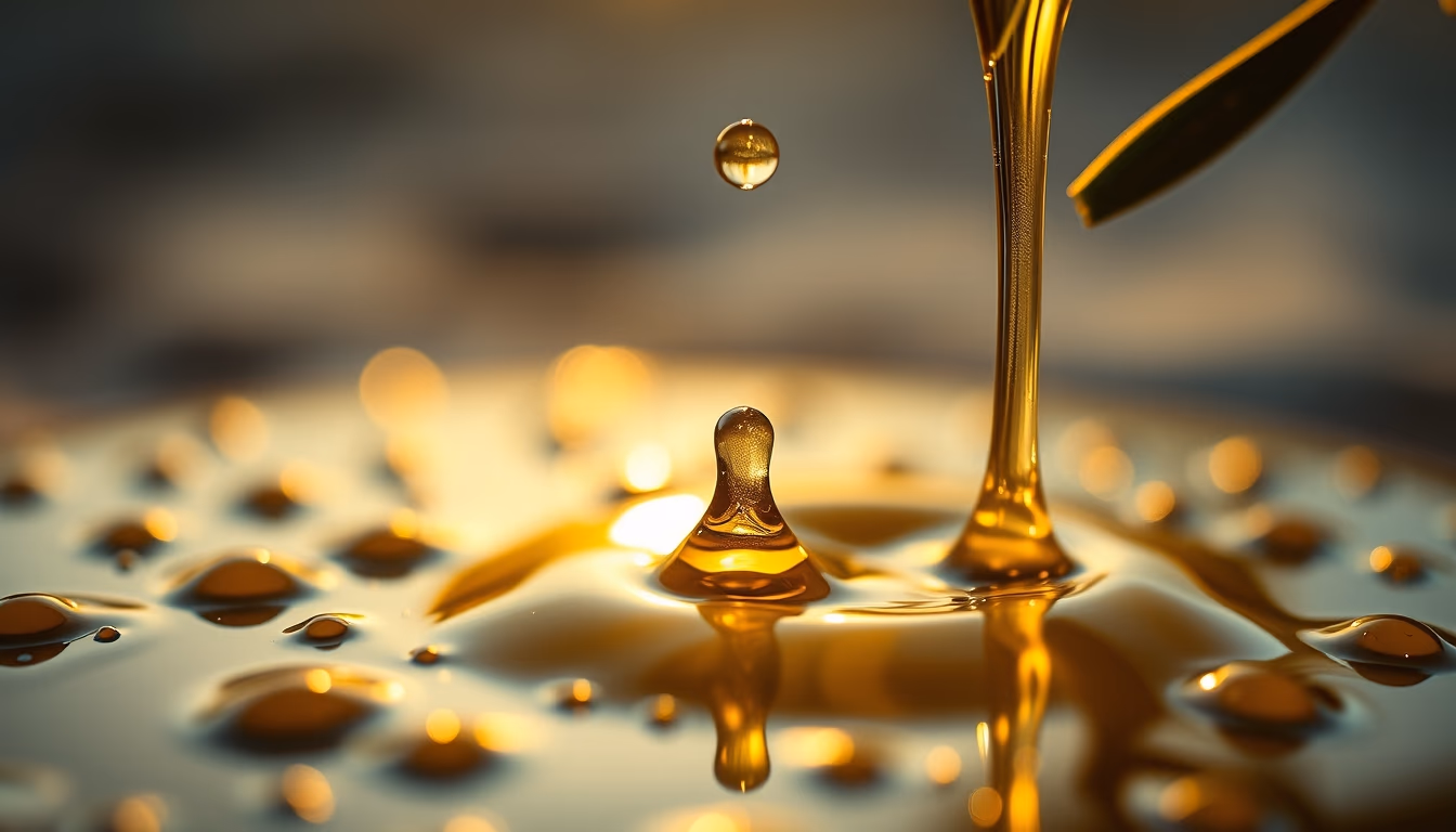 cold pressed olive oil drops in editorial style