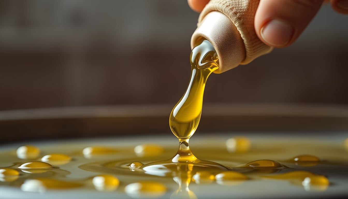 cold pressed olive oil drops in editorial style