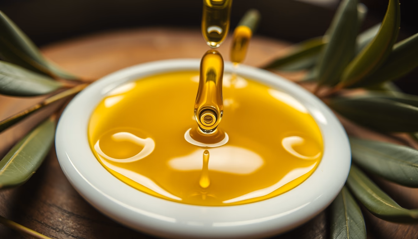 cold pressed olive oil drops in editorial style