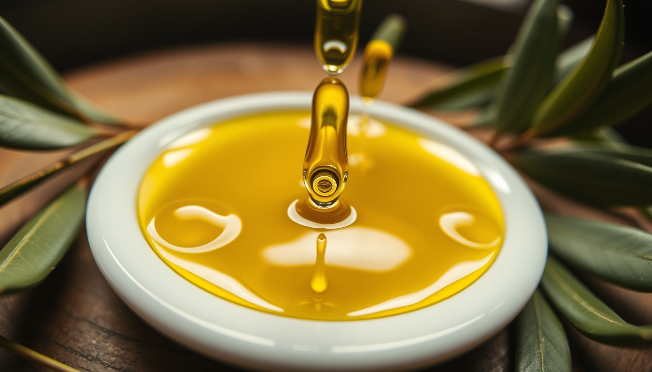 cold pressed olive oil drops in editorial style