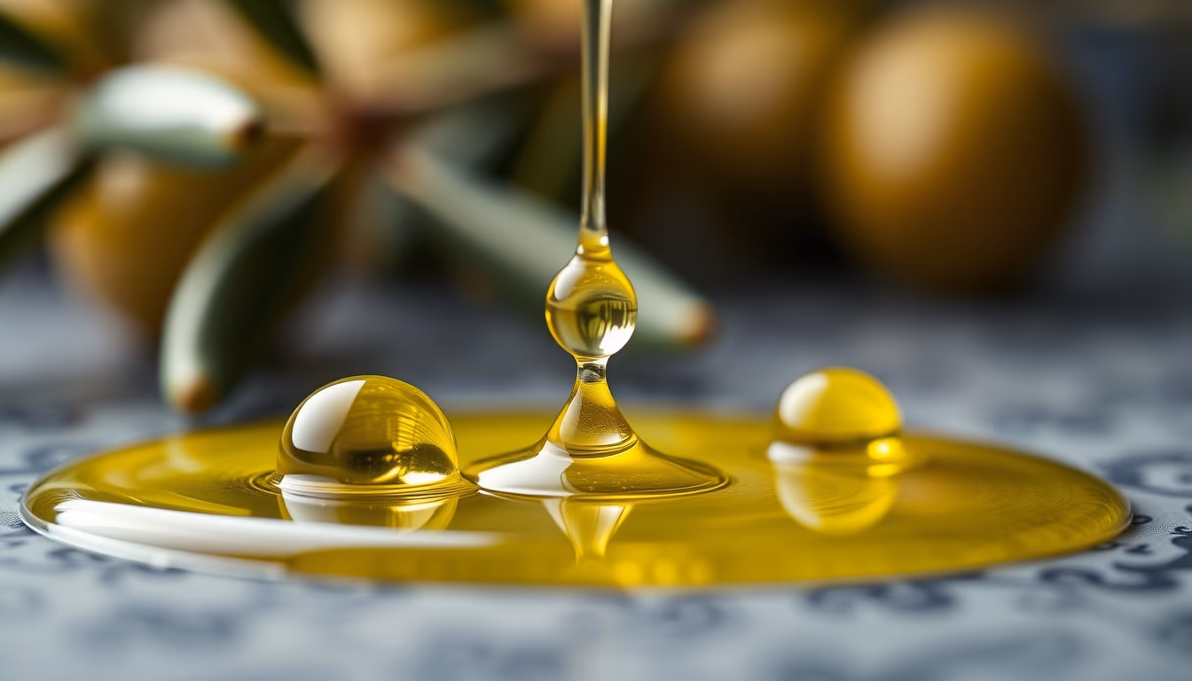 cold pressed olive oil drops in editorial style