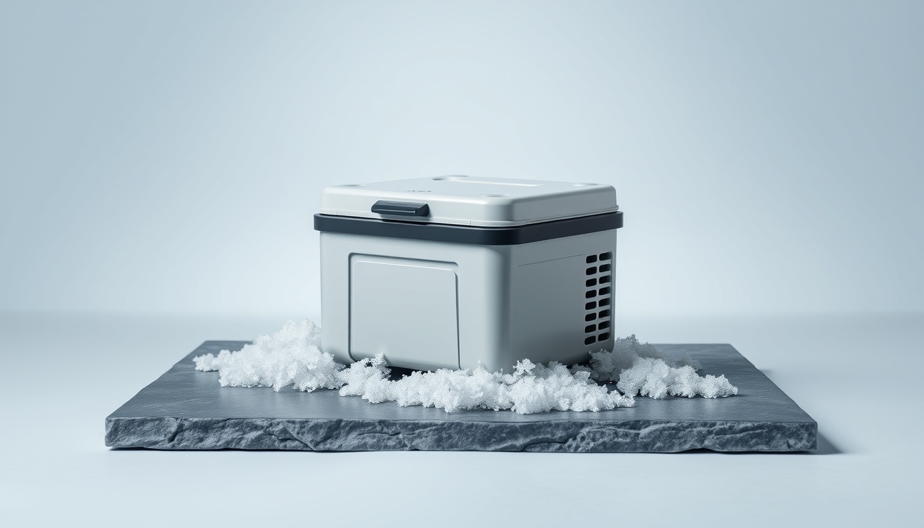 cold storage device on slate in editorial style