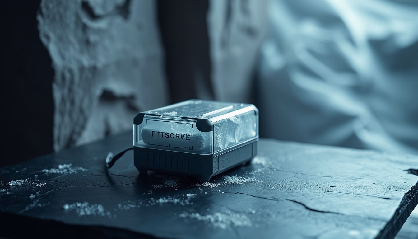 cold storage device on slate in editorial style