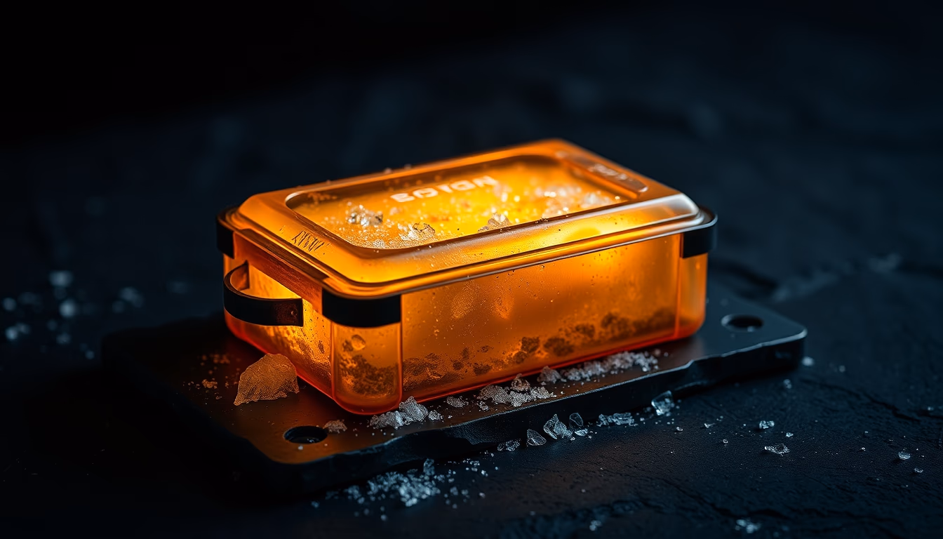 cold storage device on slate in editorial style