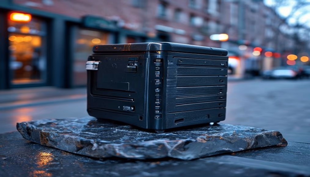 cold storage device on slate in editorial style