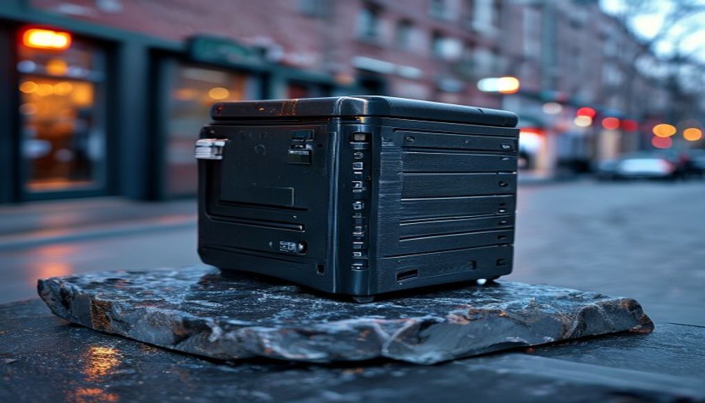 cold storage device on slate in editorial style