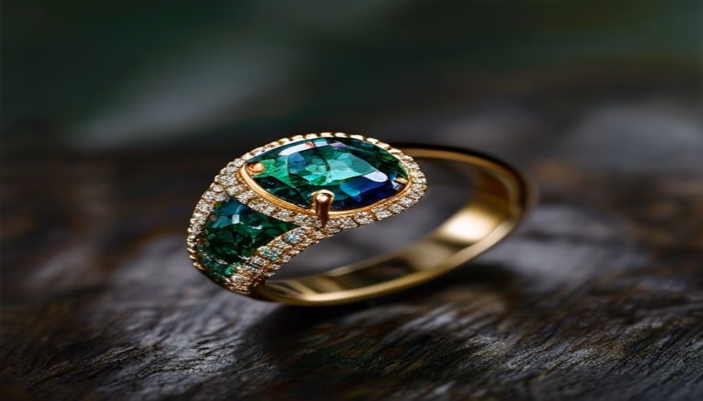 Colombian emerald ring 18k gold em fotografia editorial de luxo