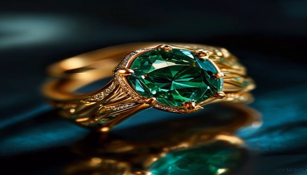 colombian emerald ring 18k gold in luxury editorial photography