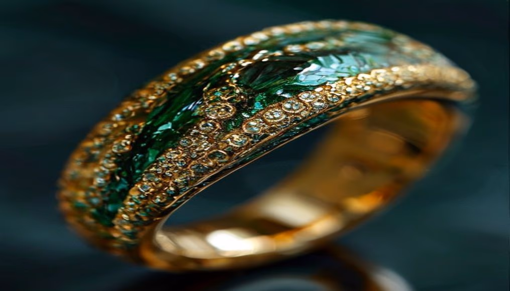 colombian emerald ring 18k gold in luxury editorial photography