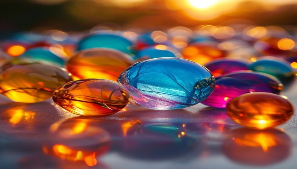 colored glass marbles in editorial style