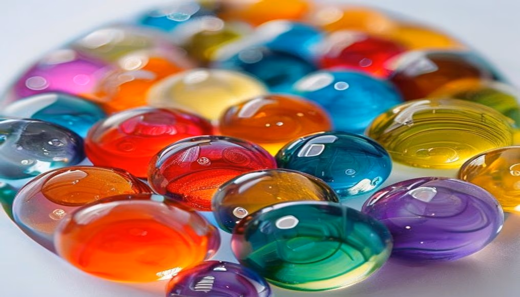 colored glass marbles in editorial style
