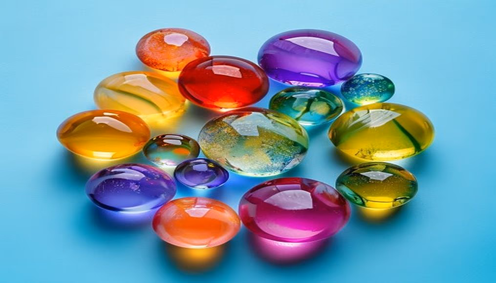 colored glass marbles in editorial style