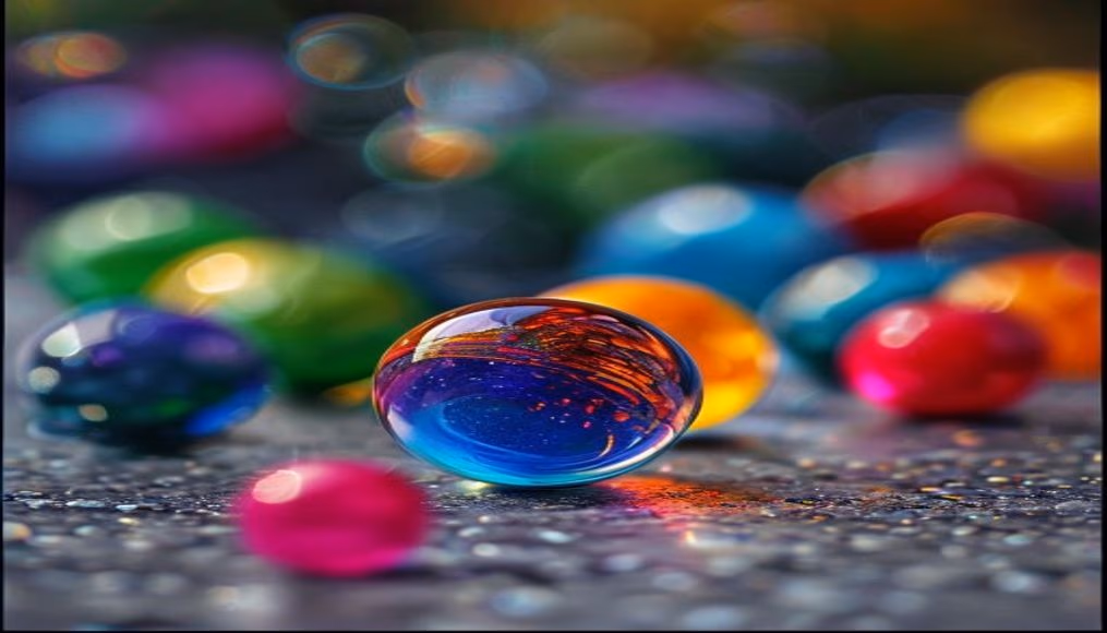 colored glass marbles in editorial style