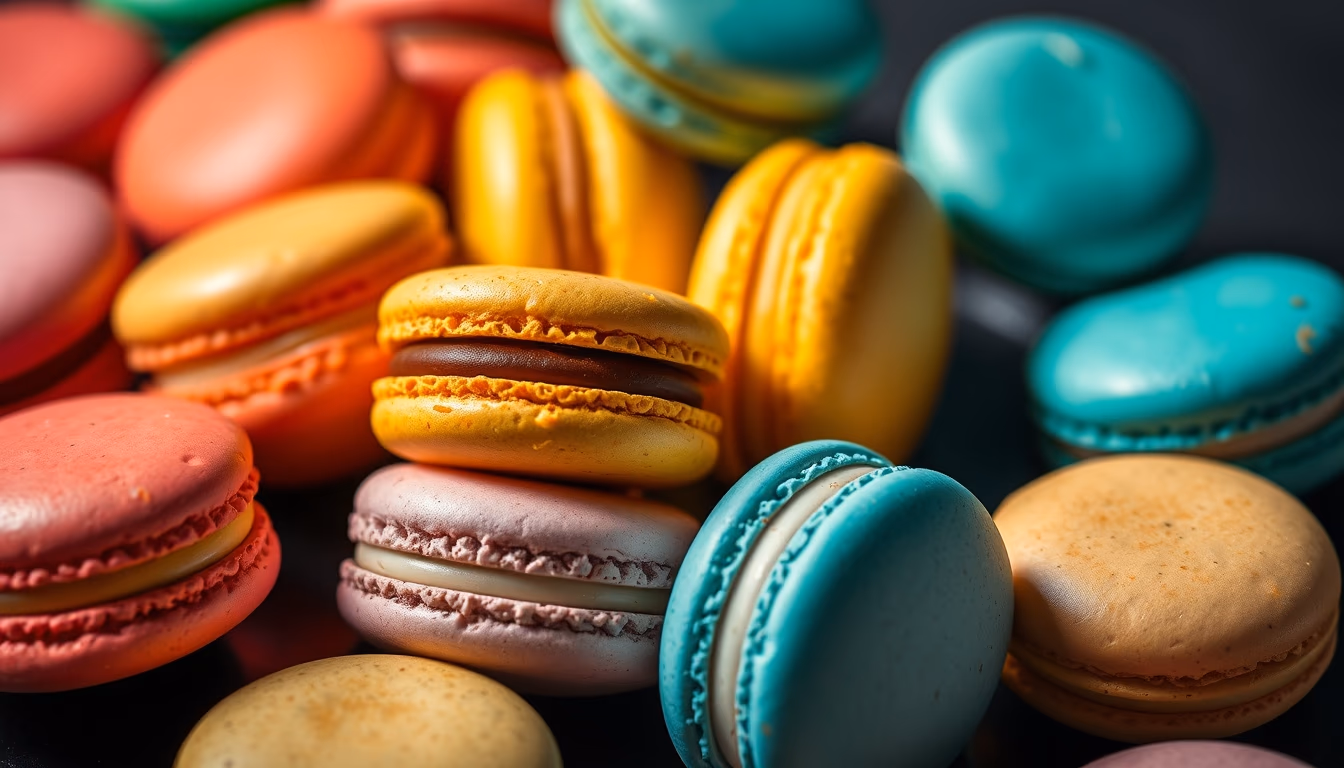 colorful macarons assortment in editorial style
