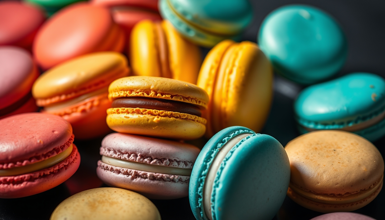 colorful macarons assortment in editorial style