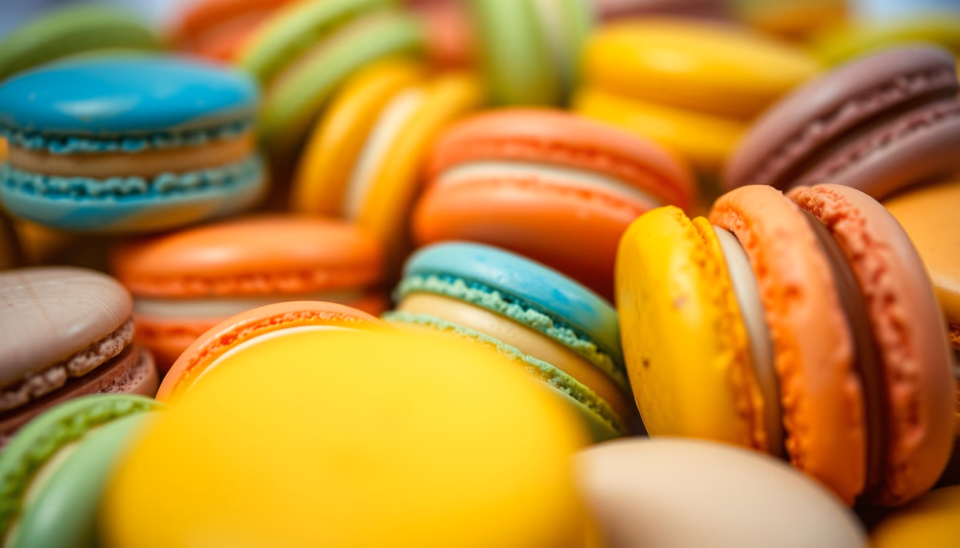 colorful macarons assortment in editorial style