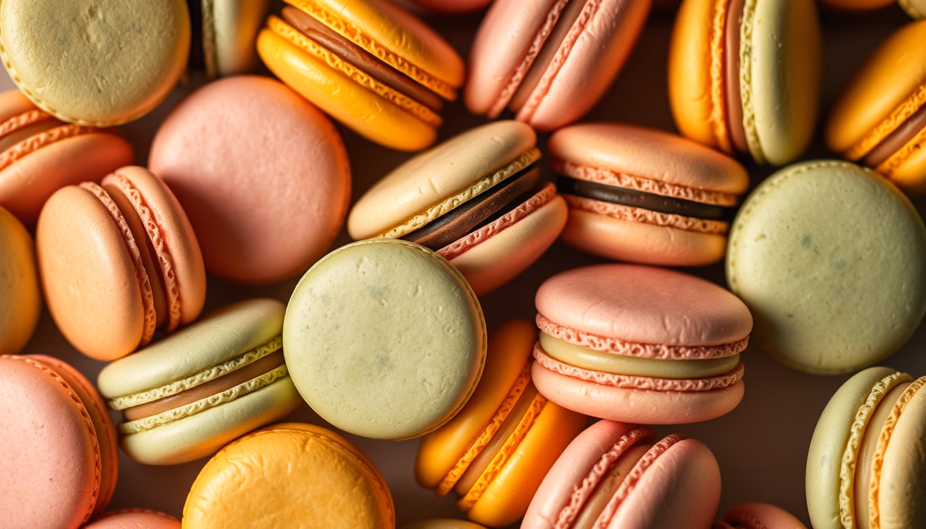 colorful macarons assortment in editorial style