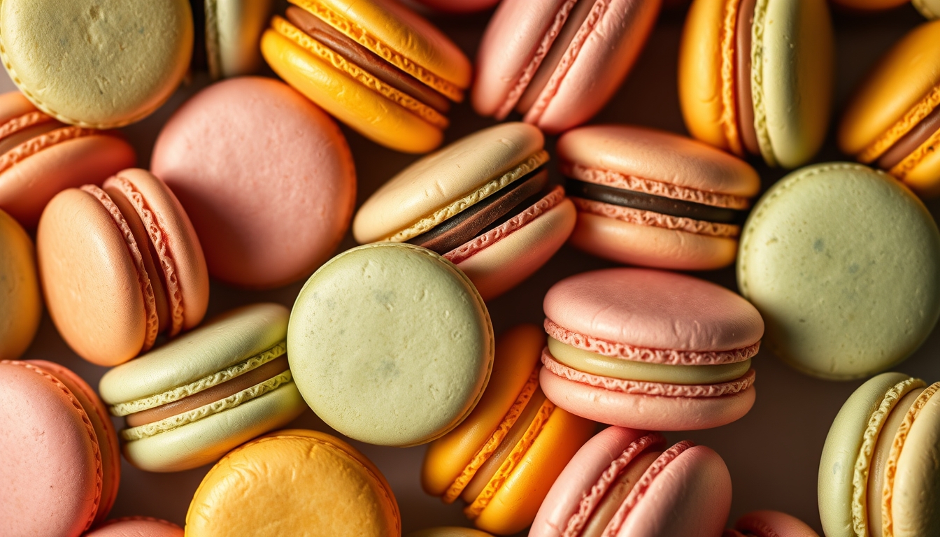 colorful macarons assortment in editorial style