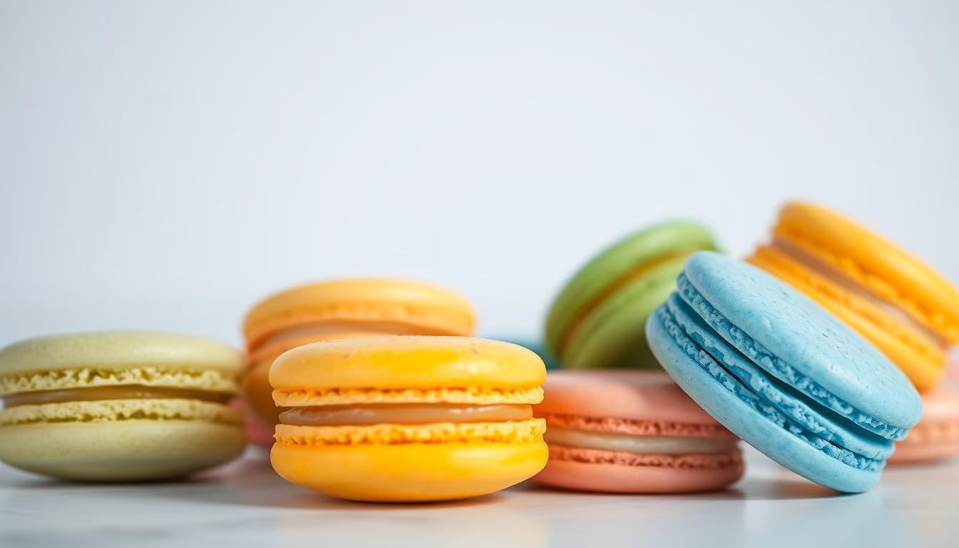 colorful macarons assortment in editorial style