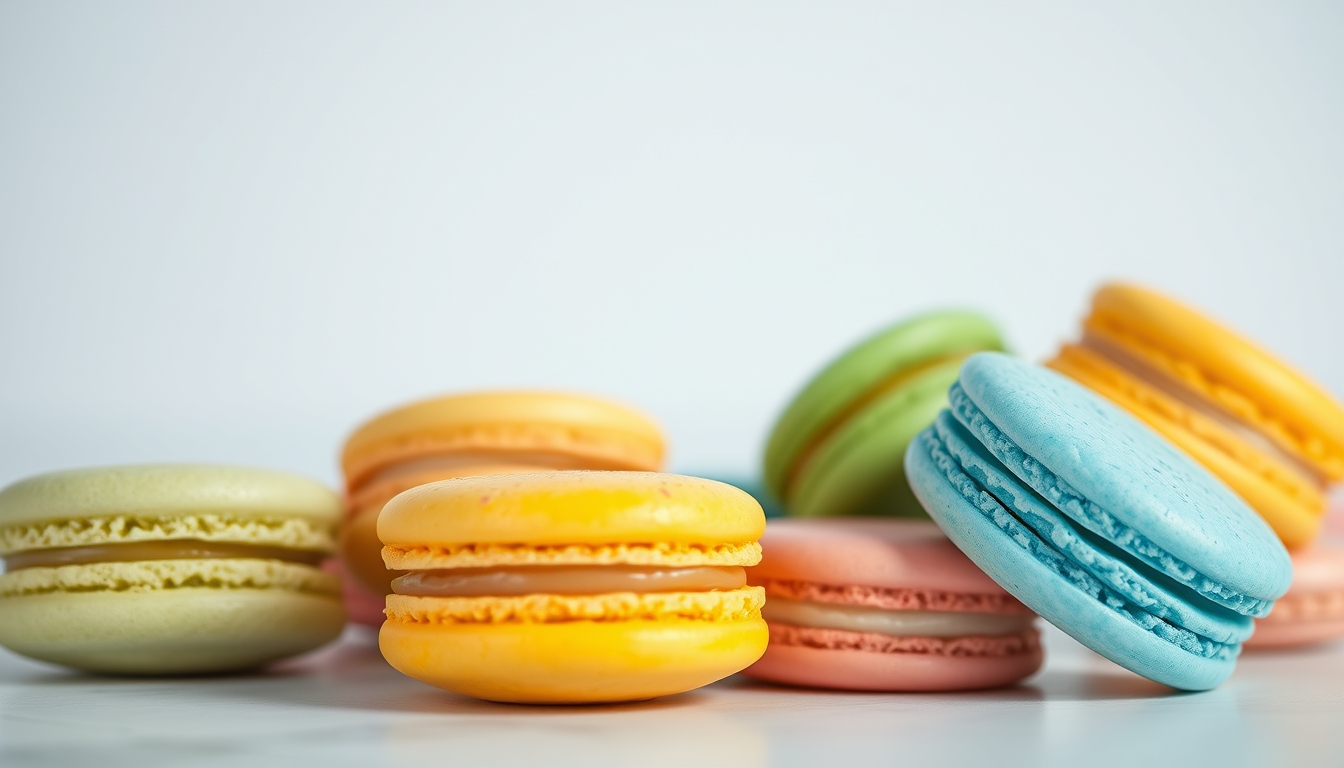 colorful macarons assortment in editorial style