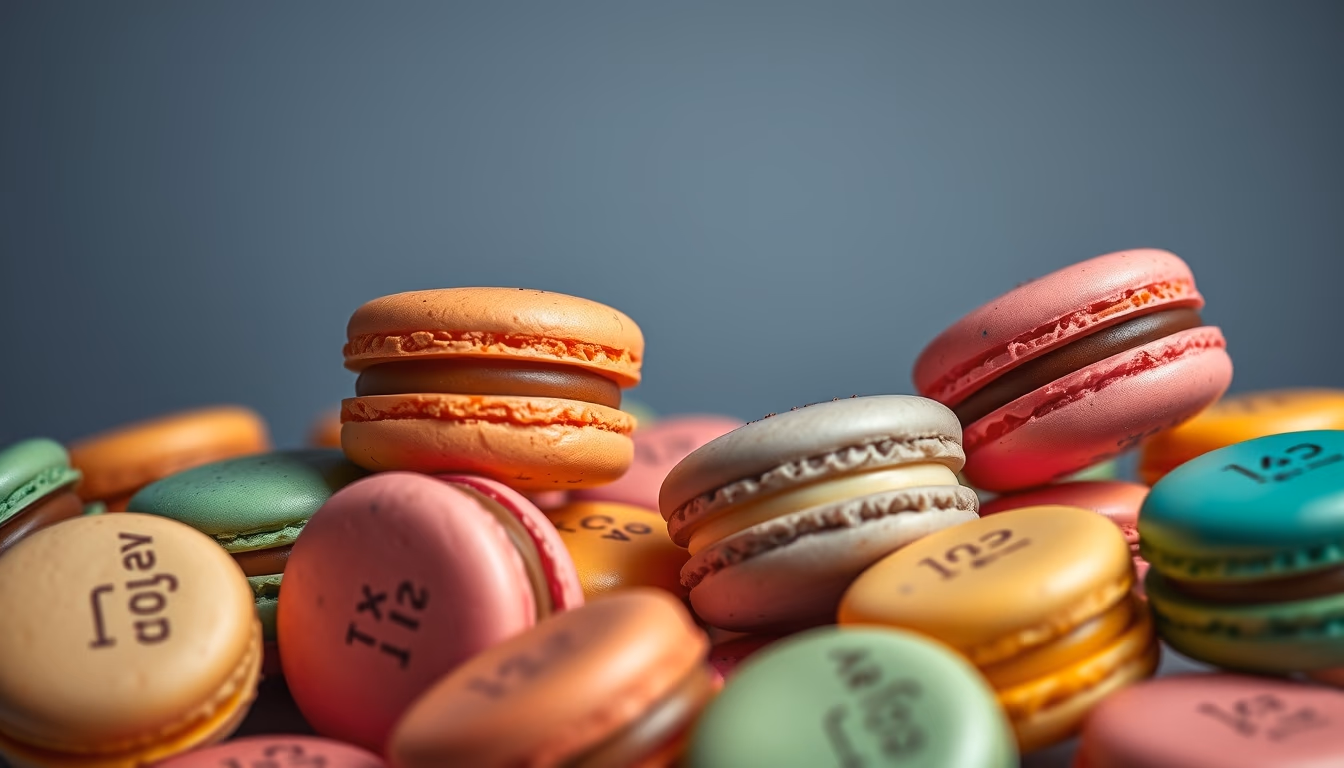 colorful macarons assortment in editorial style