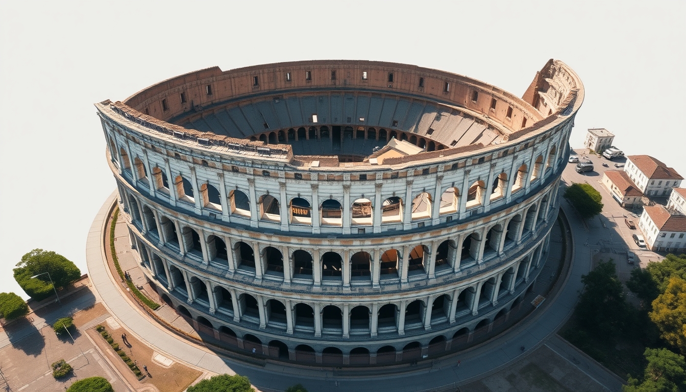 colosseum rome aerial drone in editorial style