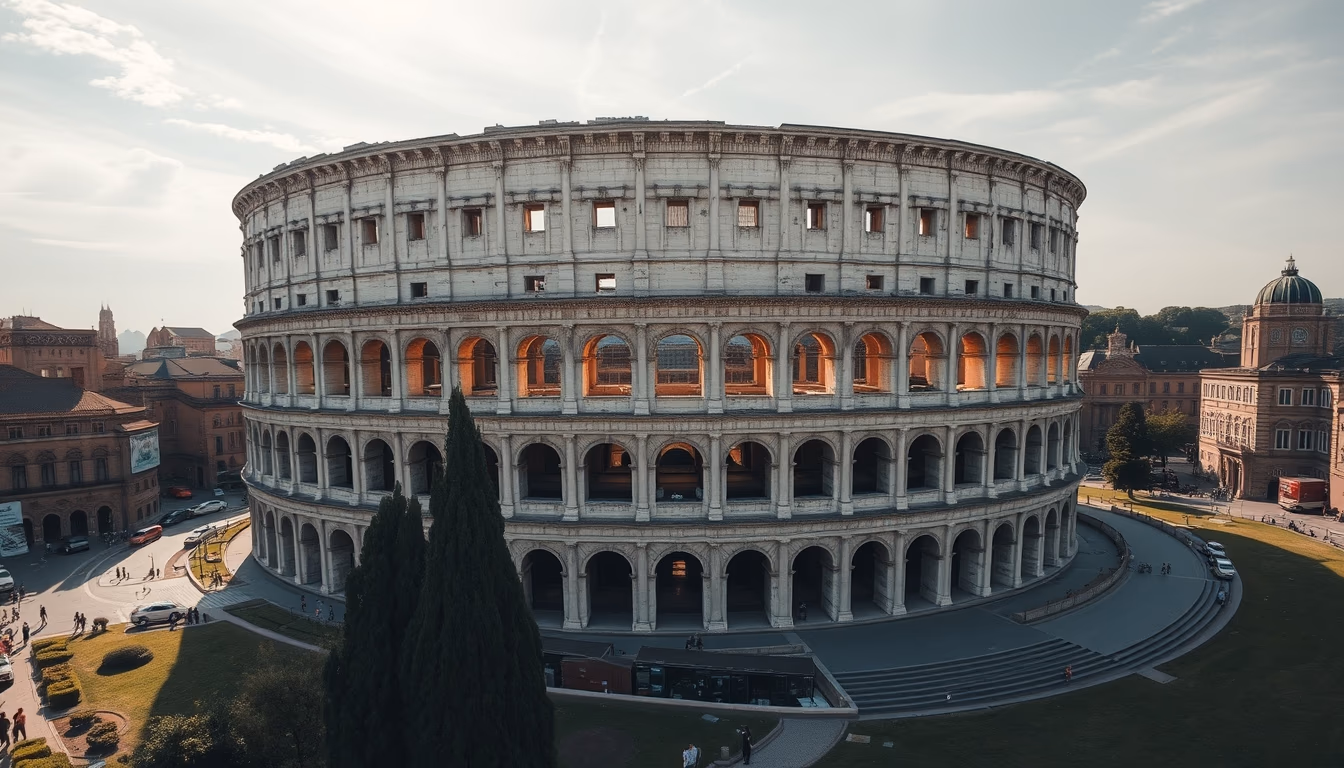 Colosseum rome aerial drone em estilo editorial