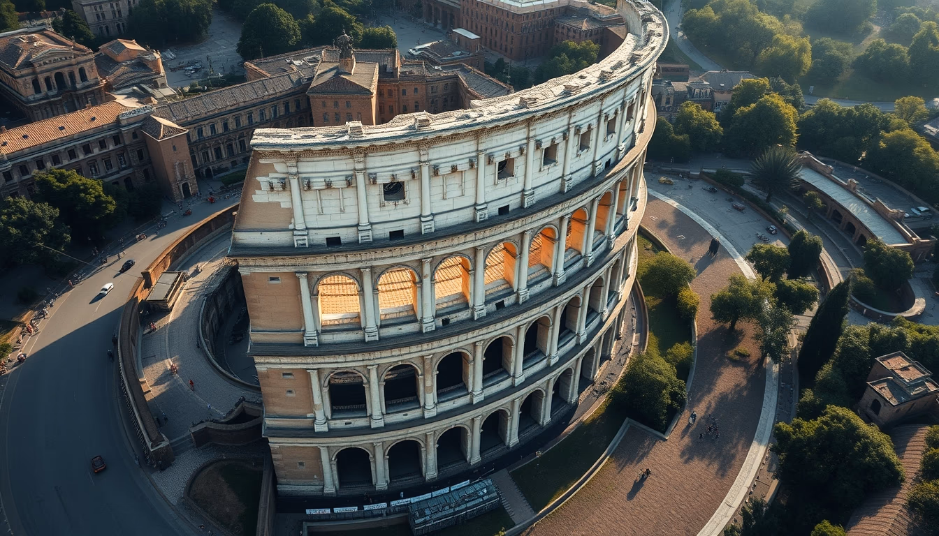 colosseum rome aerial drone in editorial style