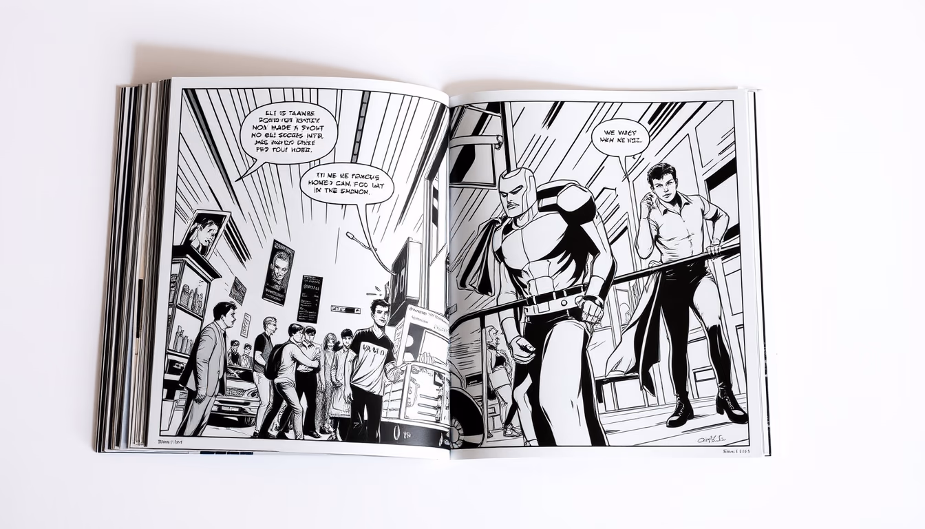 comic book art board in editorial style