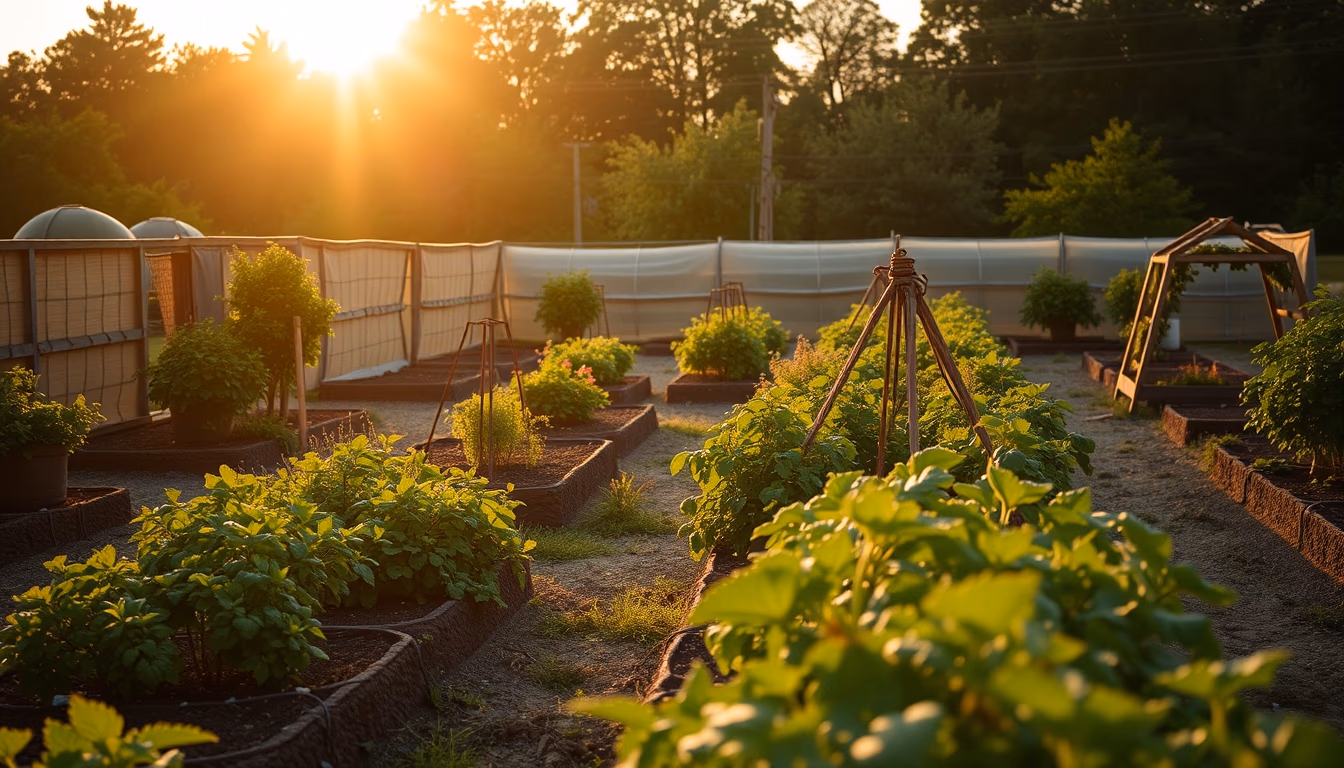 community garden plots in editorial style