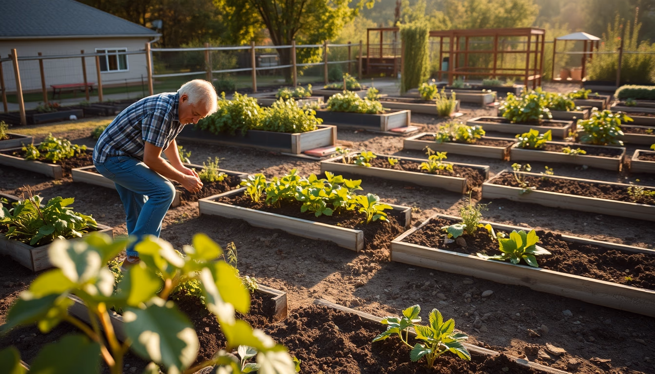 community garden plots in editorial style
