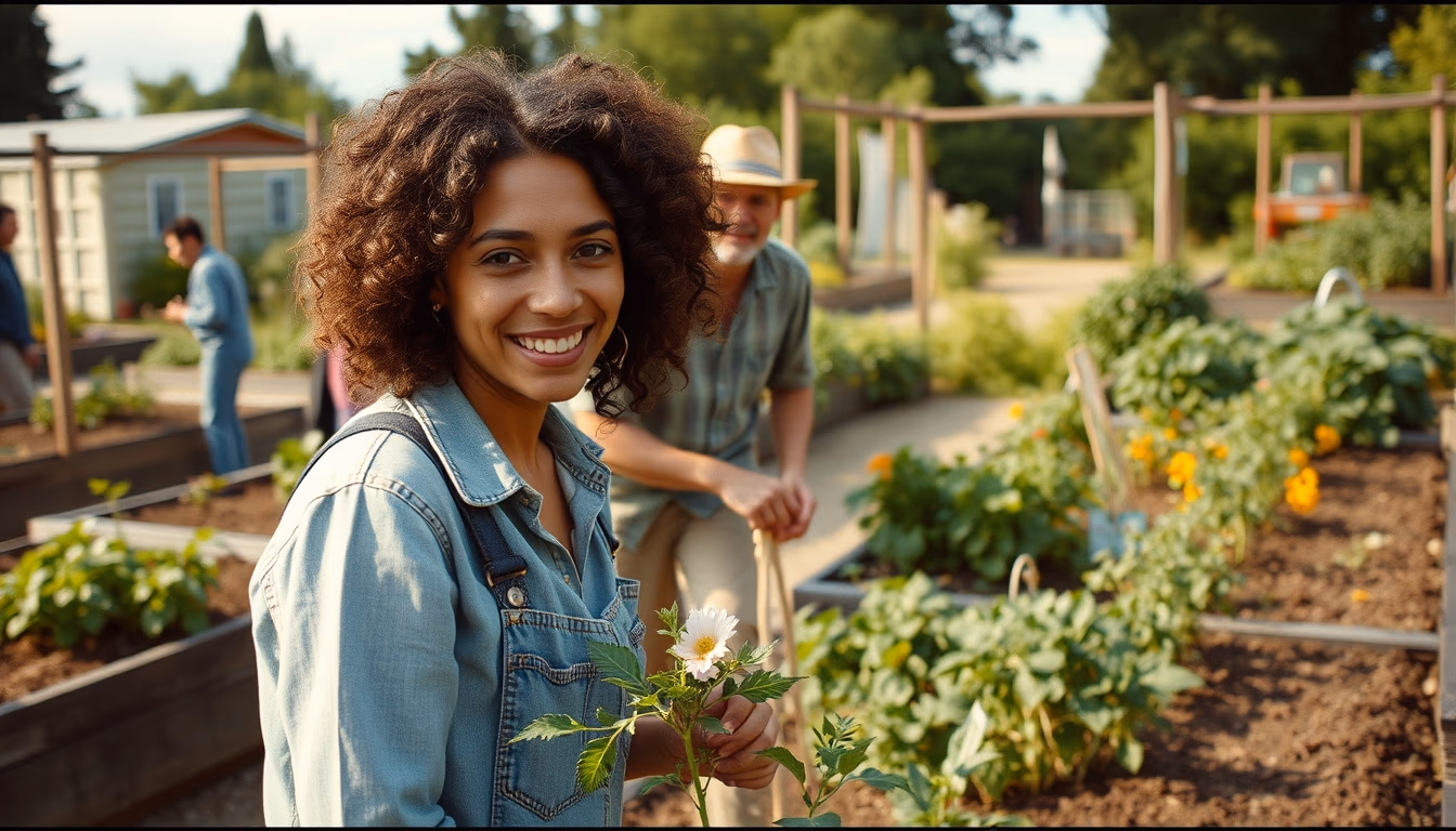community garden plots in editorial style