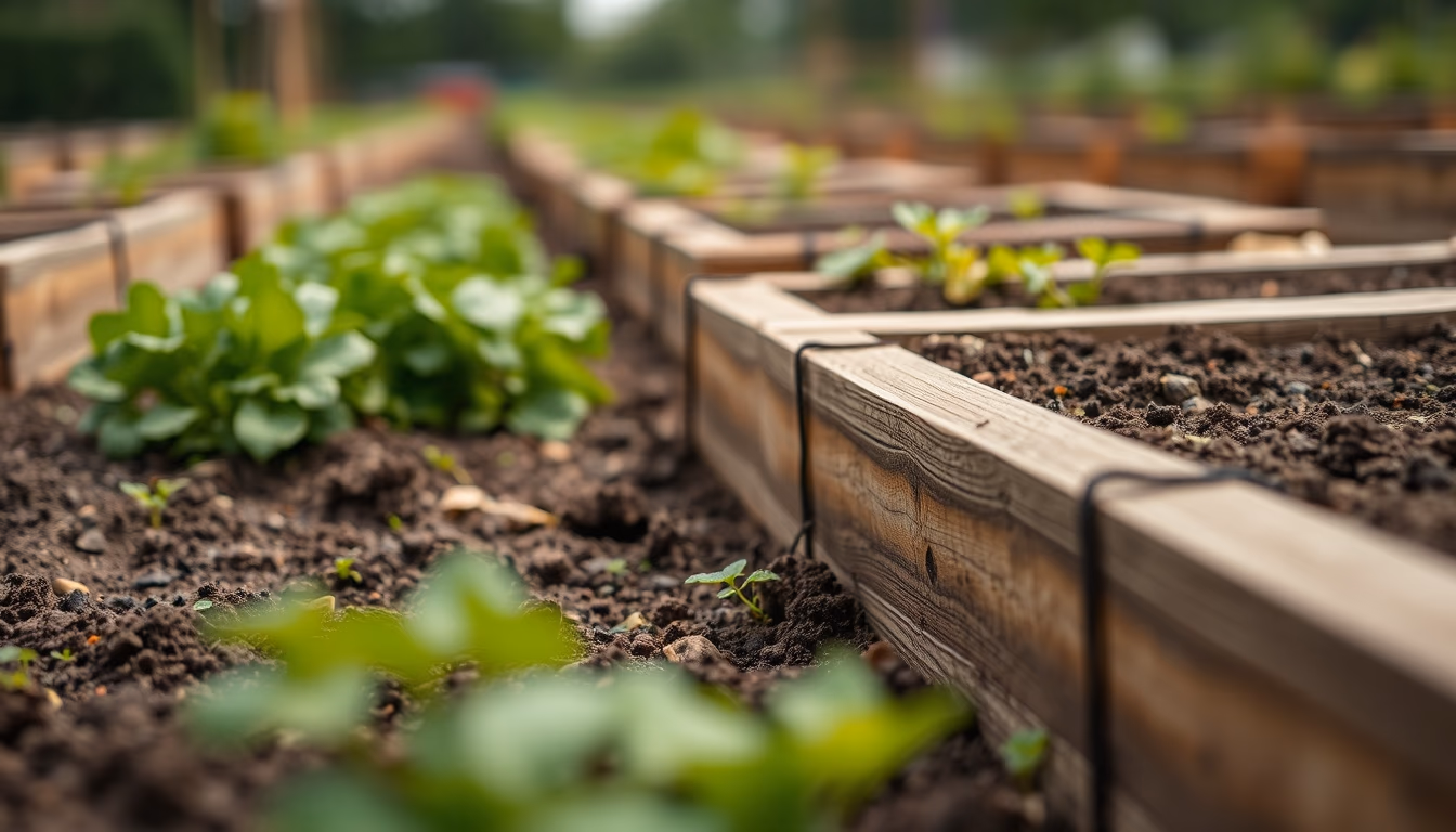community garden plots in editorial style