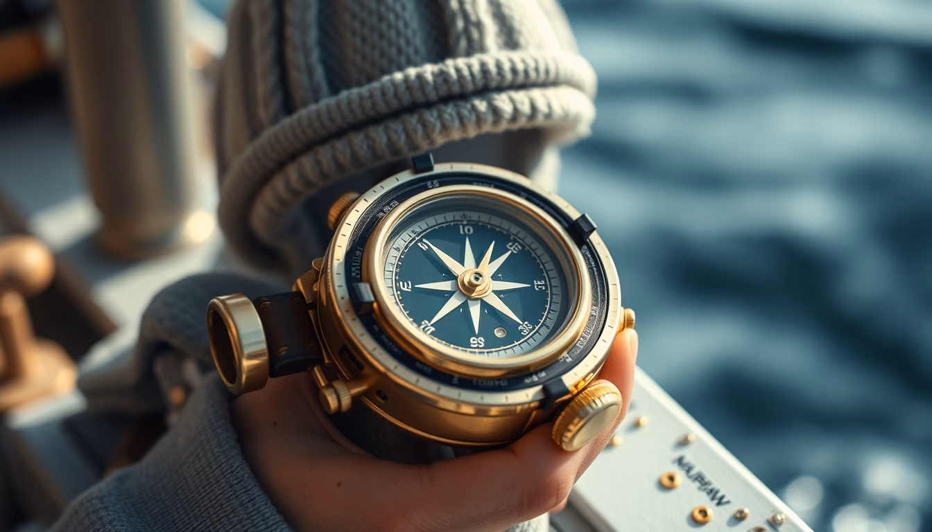 compass brass nautical in editorial style
