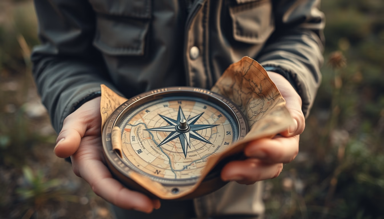 compass map outdoor in editorial style