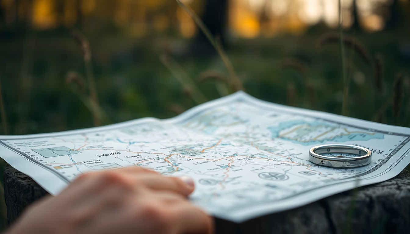 compass map outdoor in editorial style