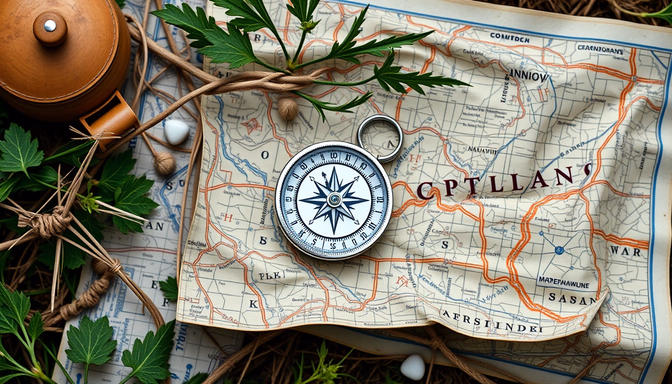 compass map outdoor in editorial style