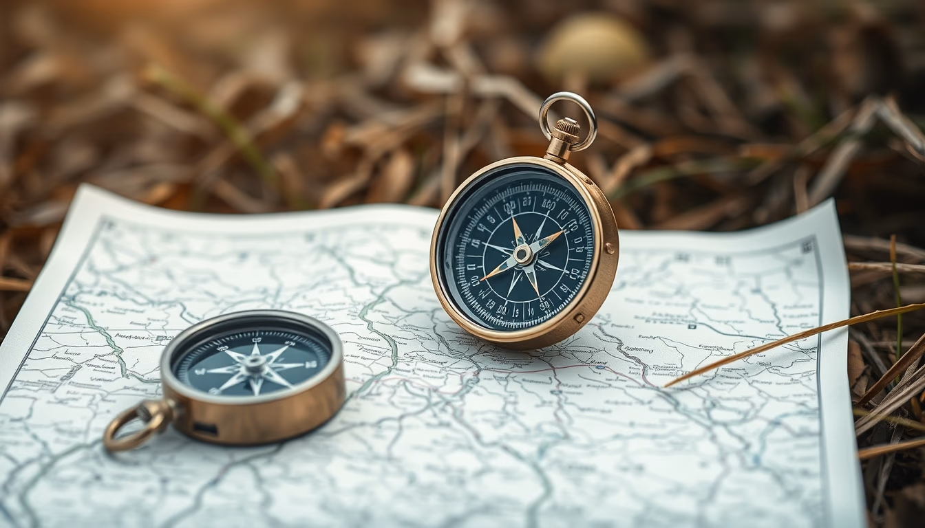 compass map outdoor in editorial style