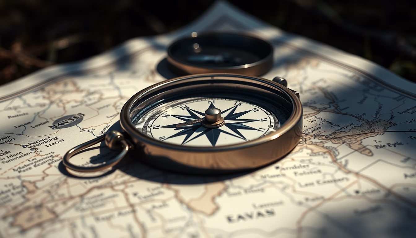 compass map outdoor in editorial style