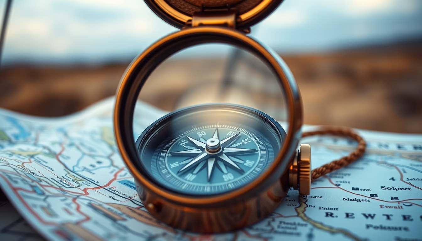 compass on map outdoor in editorial style