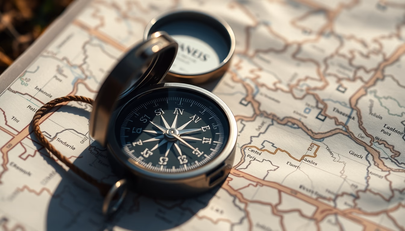 compass on map outdoor in editorial style