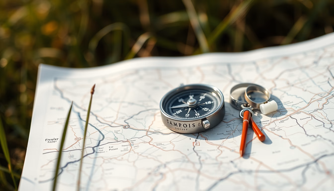 Compass on map outdoor em estilo editorial
