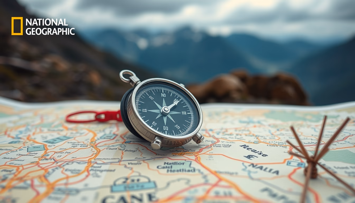 compass on map outdoor in editorial style