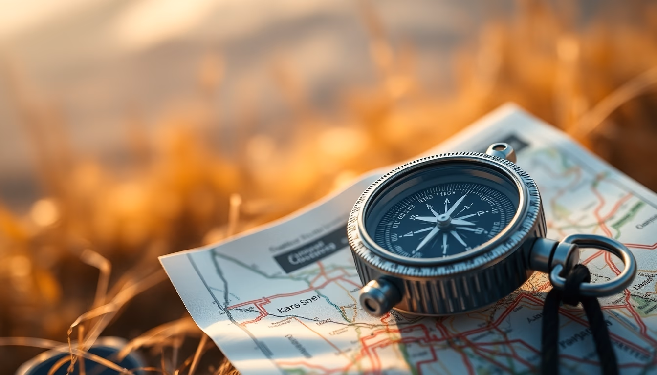 compass on map outdoor in editorial style