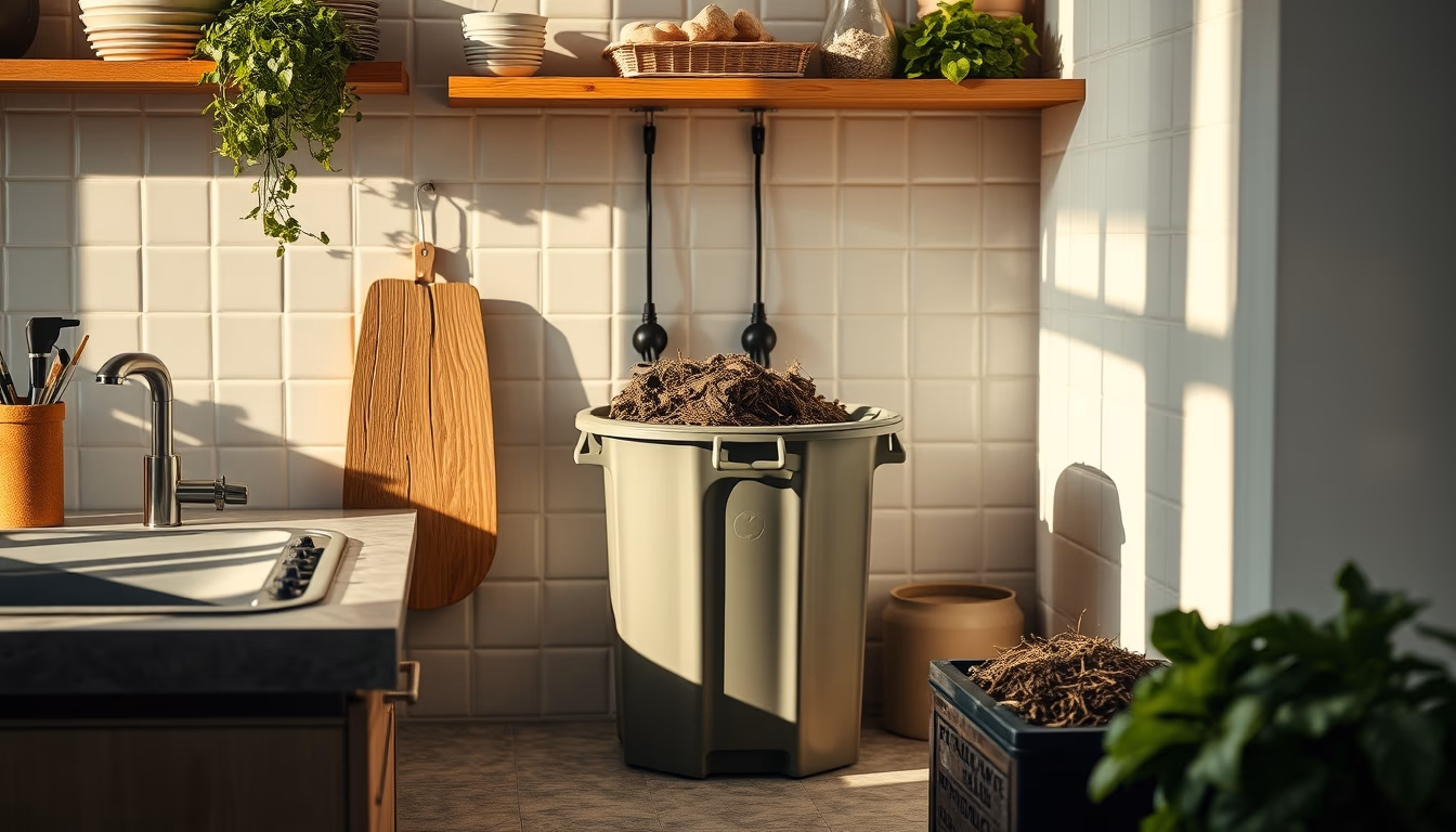 compost bin kitchen in editorial style
